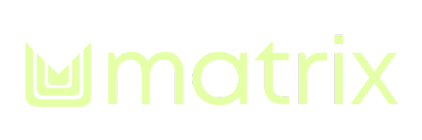 Matrix logo in light green text on a transparent background.